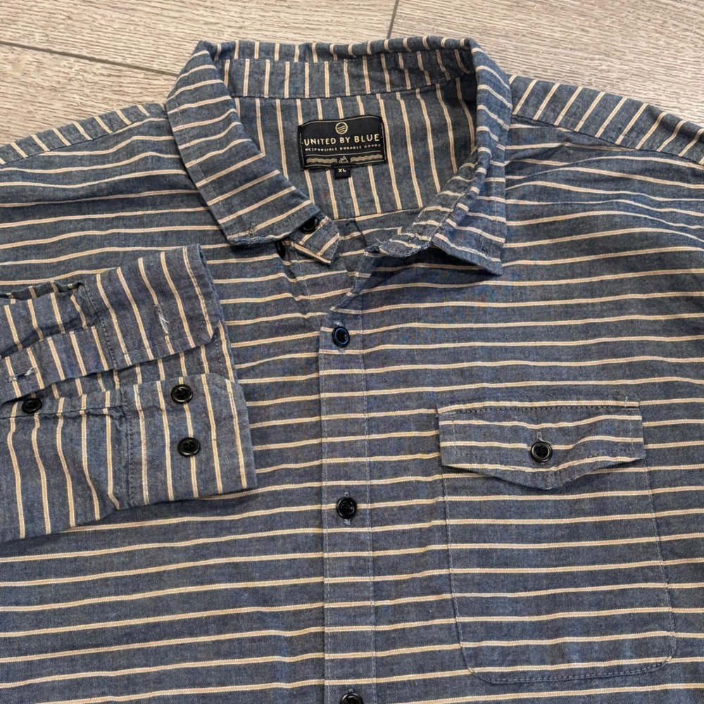 United By Blue Button Down Mens XL Blue Striped Organic Cotton Long Sleeve Shirt